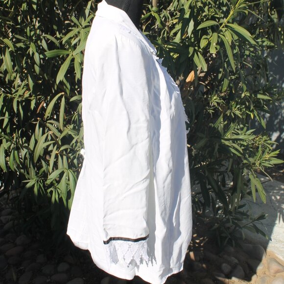 ALL THAT JAZZY MATERNITY BLACK WHITE BLOUSE SIZE MEDIUM L/S LACE TRIM VTG - Picture 11 of 12